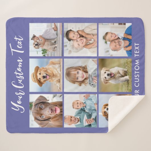 Moderne persoonlijke 9 fotocollage Periwinkle Sherpa Deken (Voorkant (horizontaal))