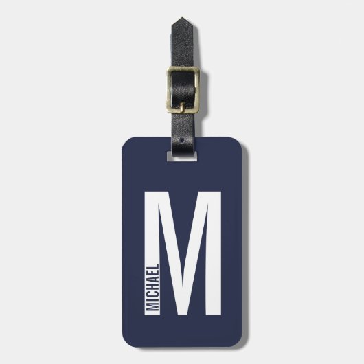 Moderne persoonlijke badmonogram en naam bagagelabel (Voorkant verticaal)