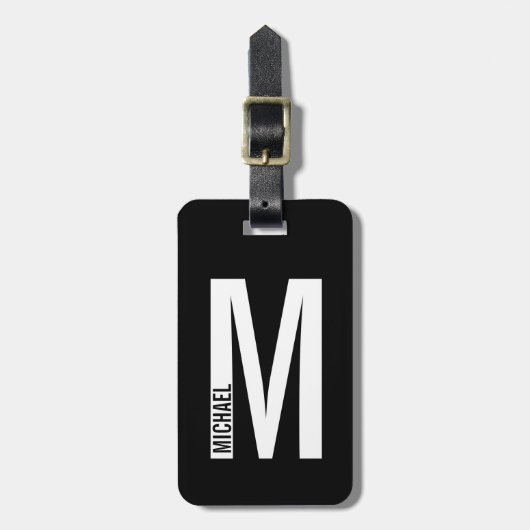 Moderne persoonlijke badmonogram en naam bagagelabel (Voorkant verticaal)