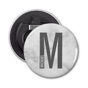 Moderne persoonlijke badmonogram en naam button flesopener