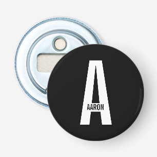 Moderne persoonlijke badmonogram en naam button flesopener