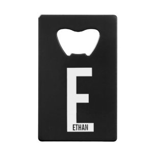 Moderne persoonlijke badmonogram en naam creditkaart flessenopener