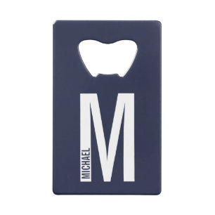 Moderne persoonlijke badmonogram en naam creditkaart flessenopener