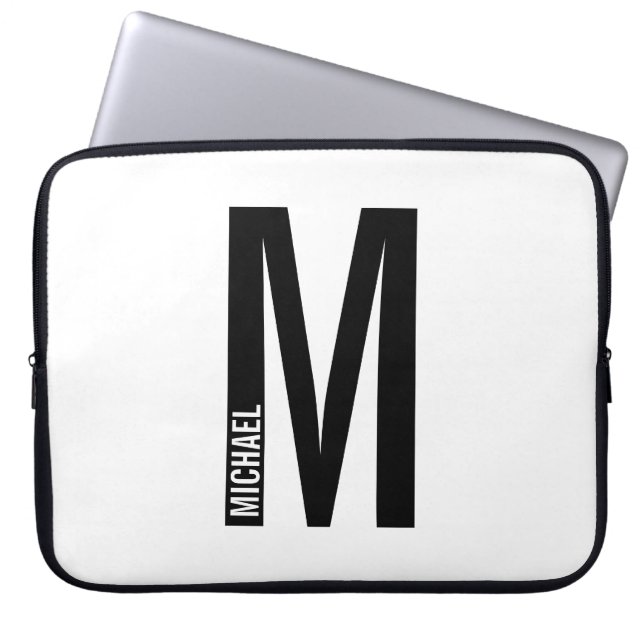 Moderne persoonlijke badmonogram en naam laptop sleeve (Voorkant)