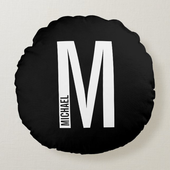 Moderne persoonlijke badmonogram en naam rond kussen (Voorkant)