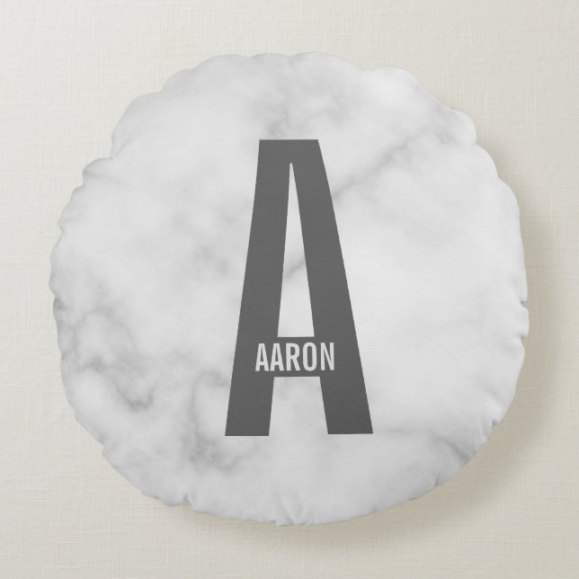 Moderne persoonlijke badmonogram en naam rond kussen (Voorkant)