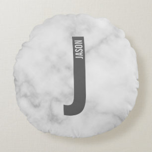 Moderne persoonlijke badmonogram en naam rond kussen