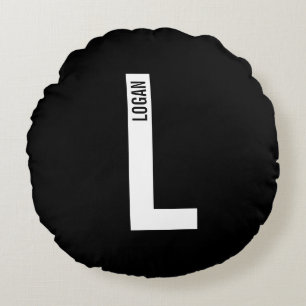 Moderne persoonlijke badmonogram en naam rond kussen