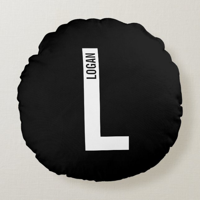 Moderne persoonlijke badmonogram en naam rond kussen (Voorkant)