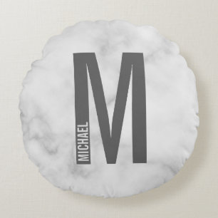 Moderne persoonlijke badmonogram en naam rond kussen