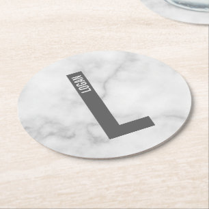 Moderne persoonlijke badmonogram en naam ronde kartonnen onderzetter