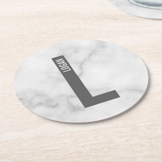 Moderne persoonlijke badmonogram en naam ronde kartonnen onderzetter (Gebogen)