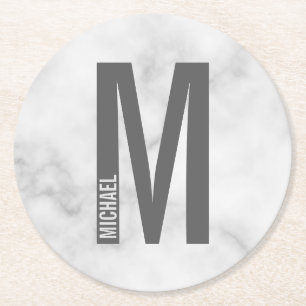 Moderne persoonlijke badmonogram en naam ronde kartonnen onderzetter