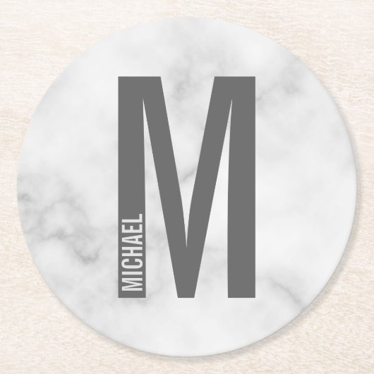 Moderne persoonlijke badmonogram en naam ronde kartonnen onderzetter (Voorkant)