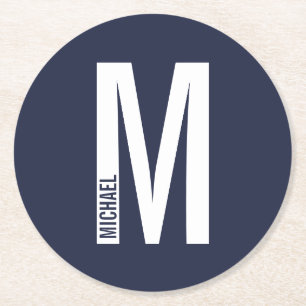 Moderne persoonlijke badmonogram en naam ronde kartonnen onderzetter