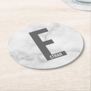 Moderne persoonlijke badmonogram en naam ronde kartonnen onderzetter