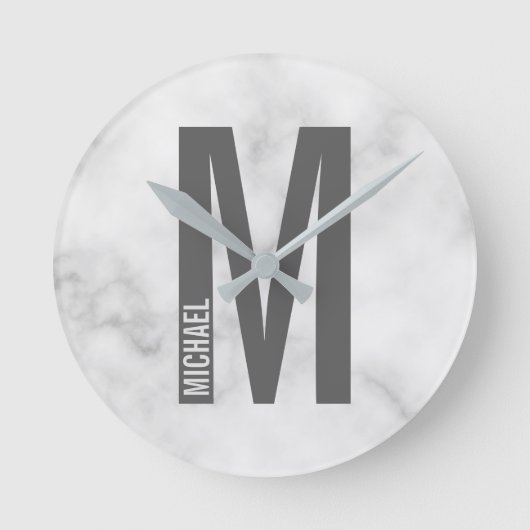 Moderne persoonlijke badmonogram en naam ronde klok (Voorkant)