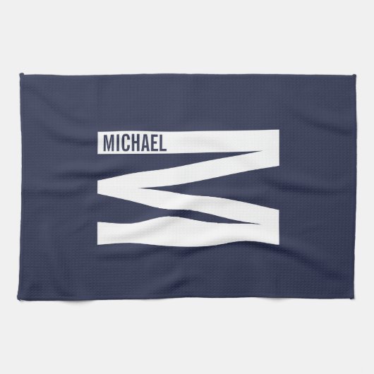 Moderne persoonlijke badmonogram en naam theedoek (Horizontaal)