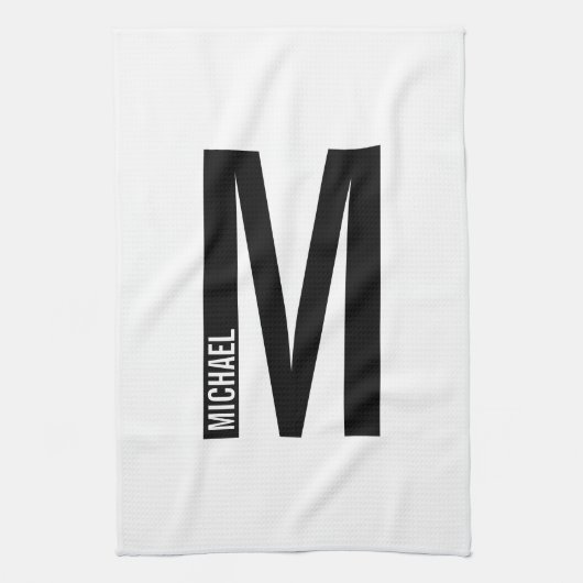 Moderne persoonlijke badmonogram en naam theedoek (Verticaal)