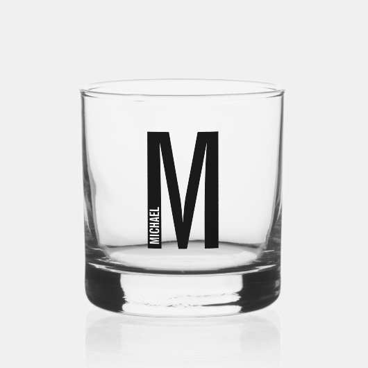 Moderne persoonlijke badmonogram en naam whisky glas (Voorkant)