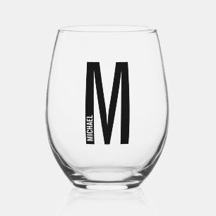 Moderne persoonlijke badmonogram en naam wijnglas zonder voet