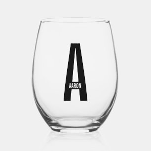 Moderne persoonlijke badmonogram en naam wijnglas zonder voet