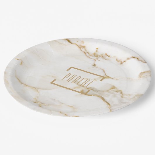 Moderne persoonlijke benaming Gold Effect Marble C Papieren Bordje (Gekanteld)