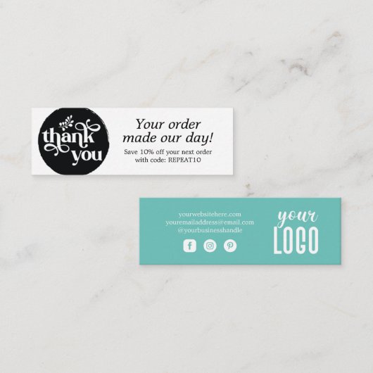 Moderne persoonlijke bestelbon - Hartelijk dank ka Mini Visitekaartje (Voorkant / Achterkant)