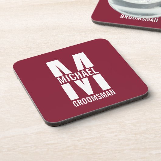 Moderne Persoonlijke Bruidsjonker Monogram en Naam Bier Onderzetter (Linkerzijde)