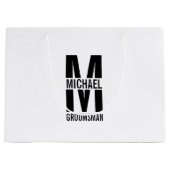 Moderne Persoonlijke Bruidsjonker Monogram en Naam Groot Cadeauzakje (Voorkant)
