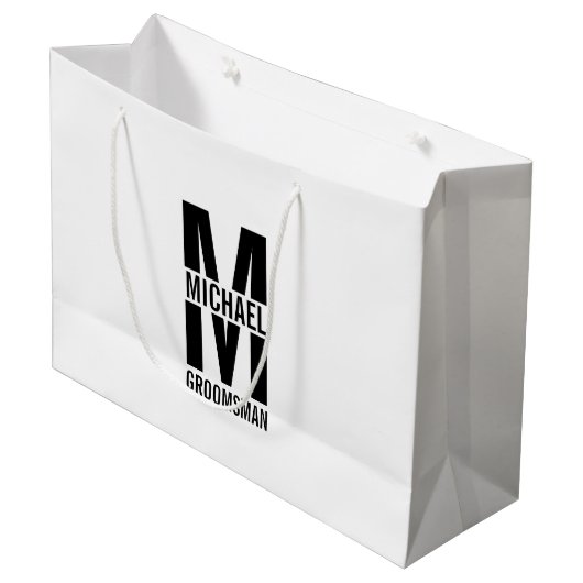 Moderne Persoonlijke Bruidsjonker Monogram en Naam Groot Cadeauzakje (Voorkant Gekanteld)