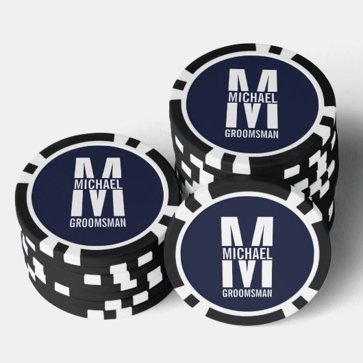 Moderne Persoonlijke Bruidsjonker Monogram en Naam Poker Chips (Opstapeling)