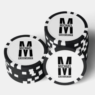 Moderne Persoonlijke Bruidsjonker Monogram en Naam Poker Chips