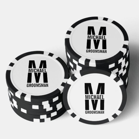 Moderne Persoonlijke Bruidsjonker Monogram en Naam Poker Chips (Opstapeling)