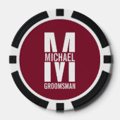 Moderne Persoonlijke Bruidsjonker Monogram en Naam Poker Chips (Voorkant)