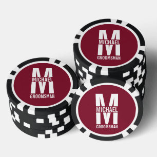 Moderne Persoonlijke Bruidsjonker Monogram en Naam Poker Chips