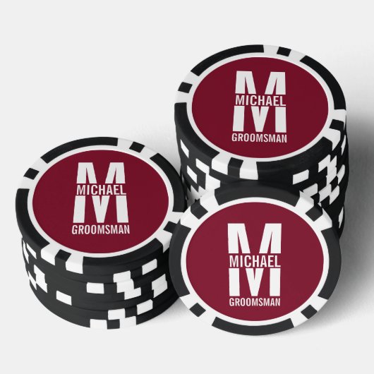 Moderne Persoonlijke Bruidsjonker Monogram en Naam Poker Chips (Opstapeling)