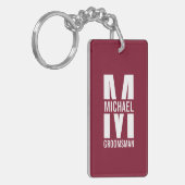 Moderne Persoonlijke Bruidsjonker Monogram en Naam Sleutelhanger (Voorkant Links)