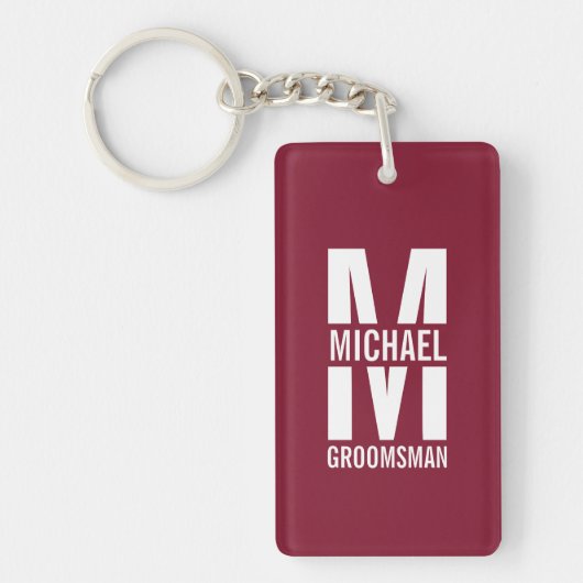 Moderne Persoonlijke Bruidsjonker Monogram en Naam Sleutelhanger (Voorkant)
