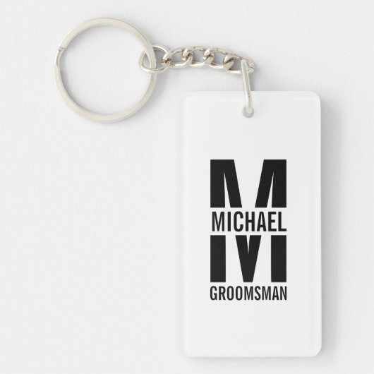 Moderne Persoonlijke Bruidsjonker Monogram en Naam Sleutelhanger (Voorkant)