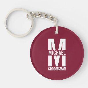 Moderne Persoonlijke Bruidsjonker Monogram en Naam Sleutelhanger