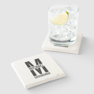 Moderne Persoonlijke Bruidsjonker Monogram en Naam Stenen Onderzetter