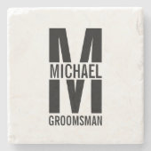 Moderne Persoonlijke Bruidsjonker Monogram en Naam Stenen Onderzetter (Voorkant)