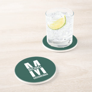 Moderne Persoonlijke Bruidsjonker Monogram en Naam Zandsteen Onderzetter