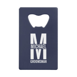 Moderne Persoonlijke Bruidsjonkers Monogram en Naa Creditkaart Flessenopener