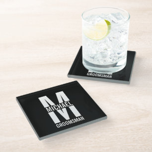 Moderne Persoonlijke Bruidsjonkers Monogram en Naa Glazen Onderzetter