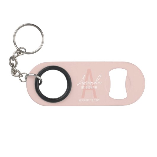 Moderne Persoonlijke Bruidsmeisje Monogram en Naam Mini Flessenopener (Voorkant (Horizontaal))