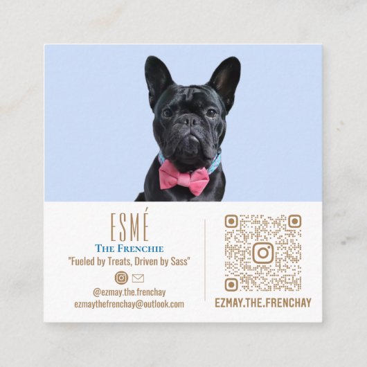 Moderne persoonlijke dubbelfoto QR Esmé Vierkante Visitekaartje (Achterkant)