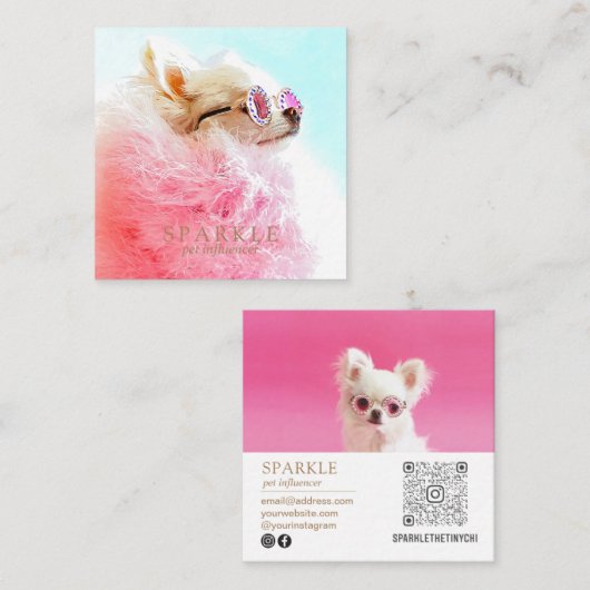 Moderne persoonlijke dubbelfoto schaalbaar QR Vierkante Visitekaartje (Voorkant / Achterkant)