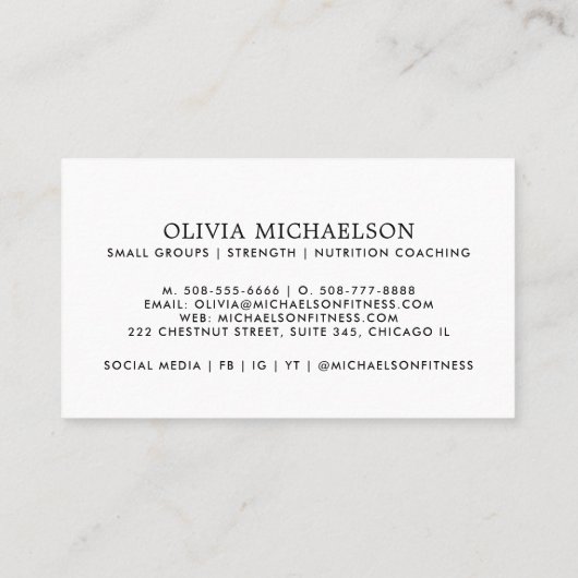 Moderne persoonlijke fitness Trainer Dumbbell Gewi Visitekaartje (Achterkant)